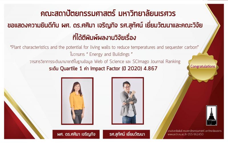 ผศ. ดร.ศศิมา เจริญกิจ รศ.สุทัศน์ เยี่ยมวัฒนาและคณะวิจัย  ที่ได้ตีพิมพ์ผลงานวิจัยในวารสาร “ Energy and Buildings 