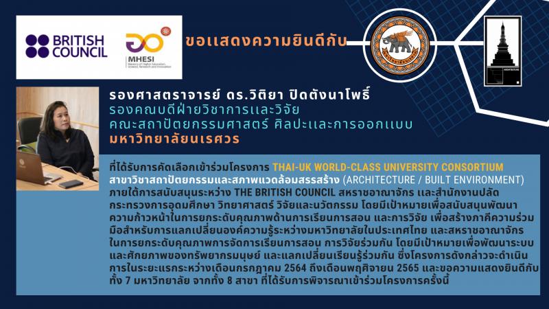 รองศาสตราจารย์ ดร.วิติยา ปิดตังนาโพธิ์ ได้รับการคัดเลือกเข้าร่วมโครงการ Thai-UK World-class University Consortium 