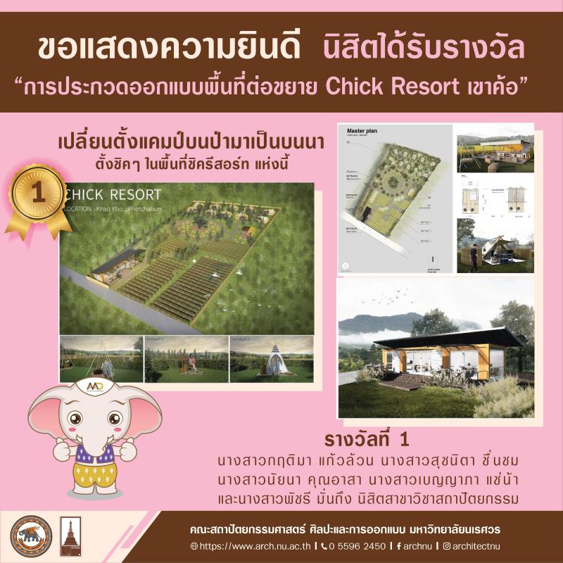 นิสิตที่ได้รับรางวัลจากการเข้าร่วมการประกวดออกแบบพื้นที่ต่อขยาย Chick Resort เขาค้อ 