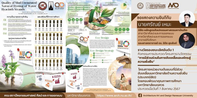  นายศรัณย์ เหมะ นิสิตหลักสูตรศิลปกรรมศาสตรมหาบัณฑิต คว้ารางวัลรองชนะเลิศอันดับ 1  จากกิจกรรมการประกวด/โครงการ/นวัตกรรม“การมีส่วนร่วมในการขับเคลื่อนองค์กรสู่ความยั่งยืน”