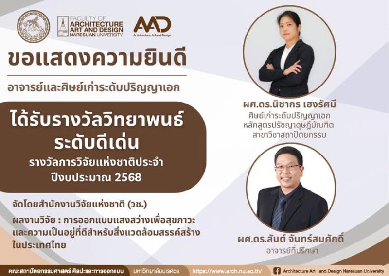 อาจารย์และศิษย์เก่าระดับปริญญาเอก สาขาสถาปัตยกรรม คว้ารางวัลวิทยาพนธ์ระดับดีเด่น รางวัลการวิจัยแห่งชาติประจำปีงบประมาณ 2568