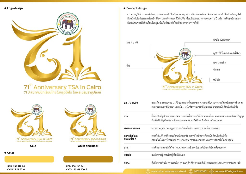นิสิตสาขาวิชาออกแบบสื่อนวัตกรรม คว้ารางวัลชนะเลิศ การประกวดออกแบบ Logo ครบรอบ 71 ปี  TSA in Cairo - สมาคมนักเรียนไทยในกรุงไคโร ใน พระบรมราชูปถัมภ์  ณ.ประเทศอียิปต์