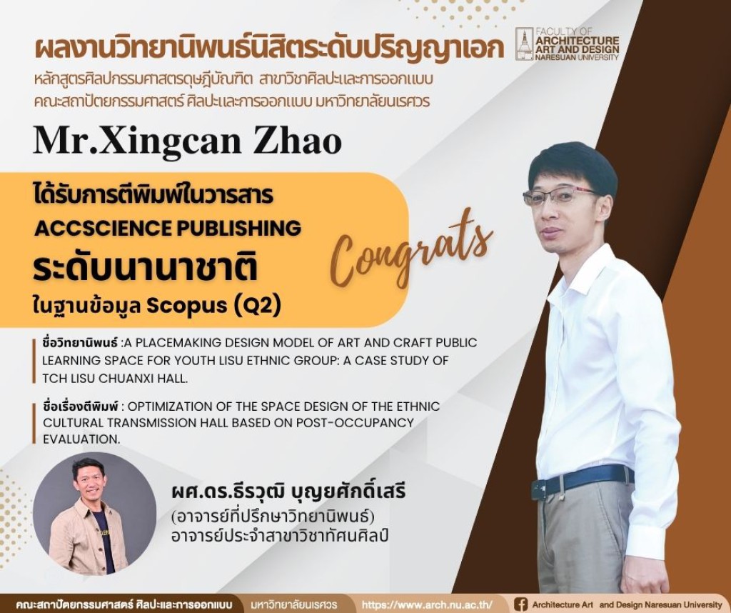 ผลงานวิทยานิพนธ์นิสิตระดับปริญญาเอก Mr.Xingcan Zhao ได้รับการตีพิมพ์ในวารสาร “ AccScience Publishing ” ระดับนานาชาติ 