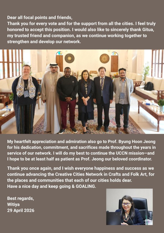 Associate Professor Dr. Witiya Pittungnapoo Selected as Deputy Coordinator of UCCN for Crafts & Folk Art Subnetwork