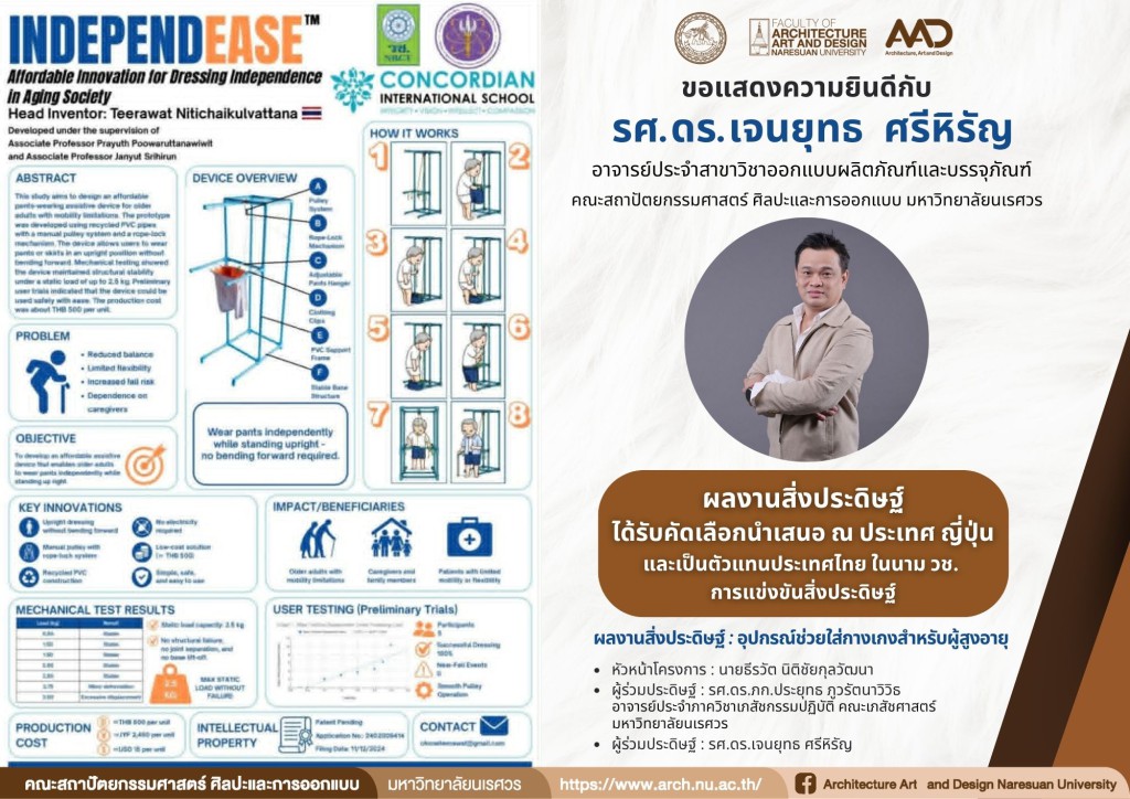 รศ.ดร.เจนยุทธ ศรีหิรัญ ผลงานสิ่งประดิษฐ์ได้รับคัดเลือกนำเสนอ ณ ประเทศ ญี่ปุ่น 